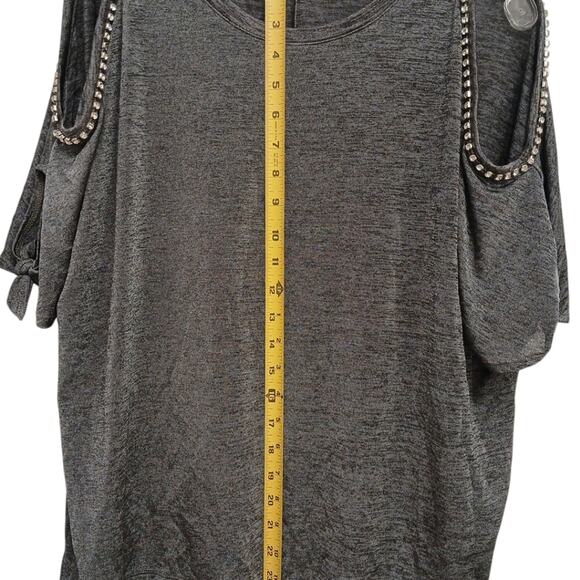 Juicy Couture Rhinestone Cold Shoulder Top M Gray Short Tie DIAMONDS Sleeves - Picture 12 of 16